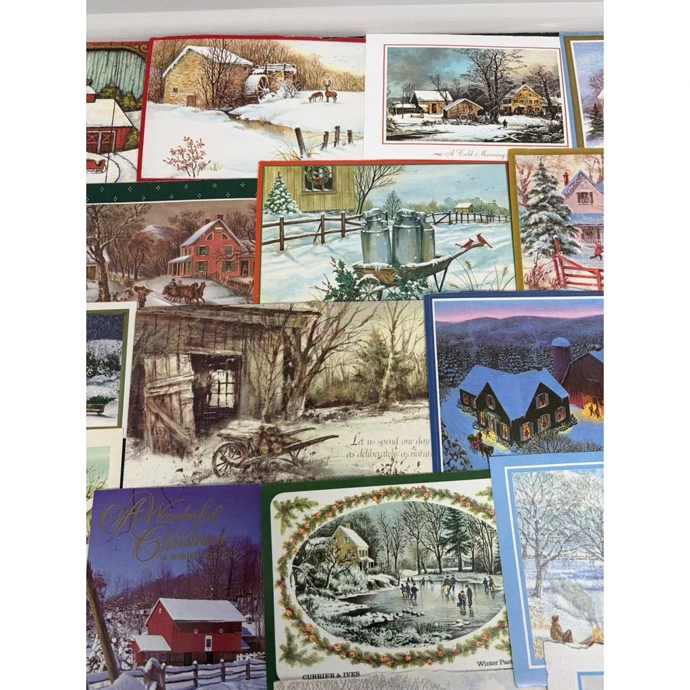 Vintage Christmas Cards Fronts ONLY Houses Barns More Scrapbooking Crafts 50+